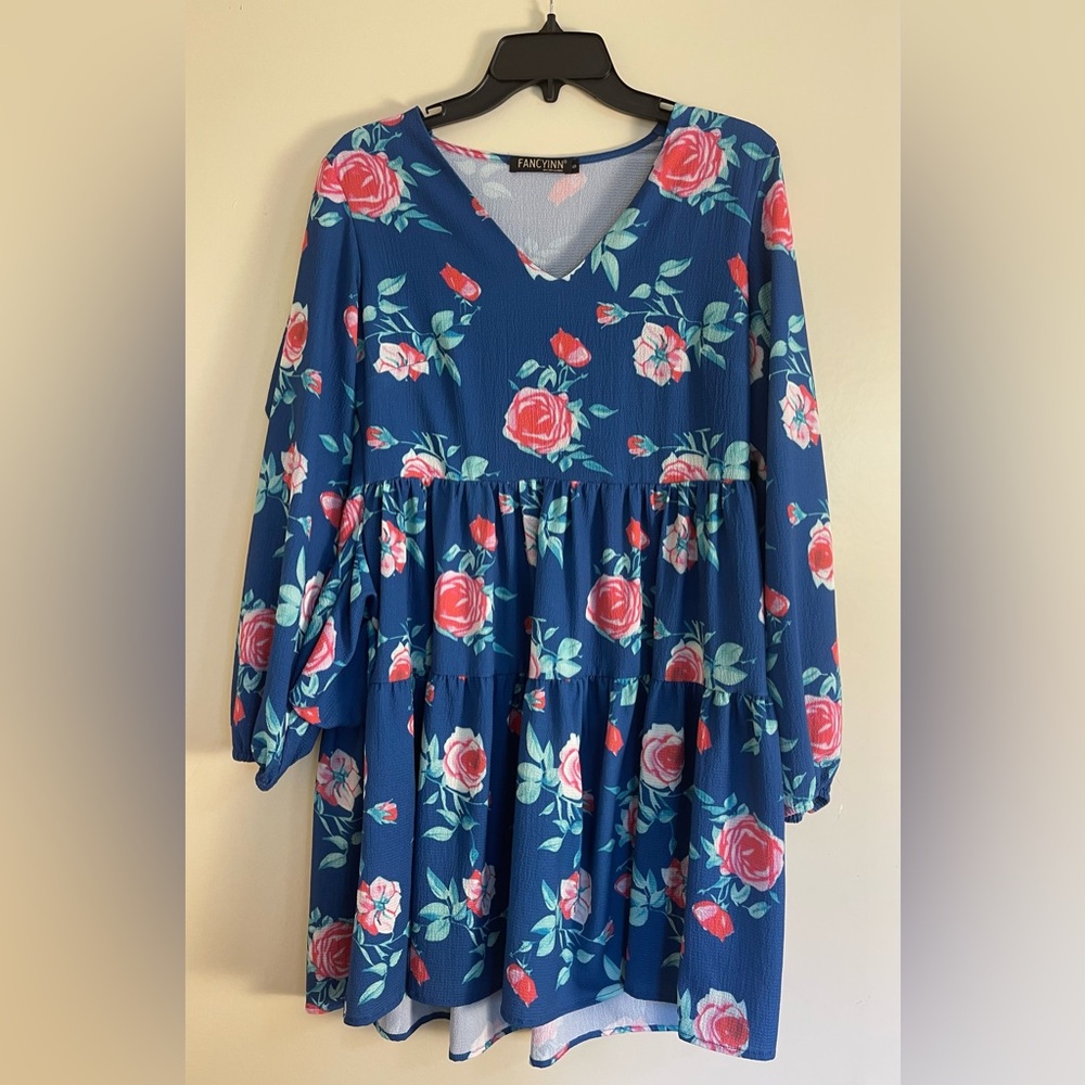 Fancy Inn Vneck Long Sleeve Pullover Floral Peplum Maxi Dress Sz S